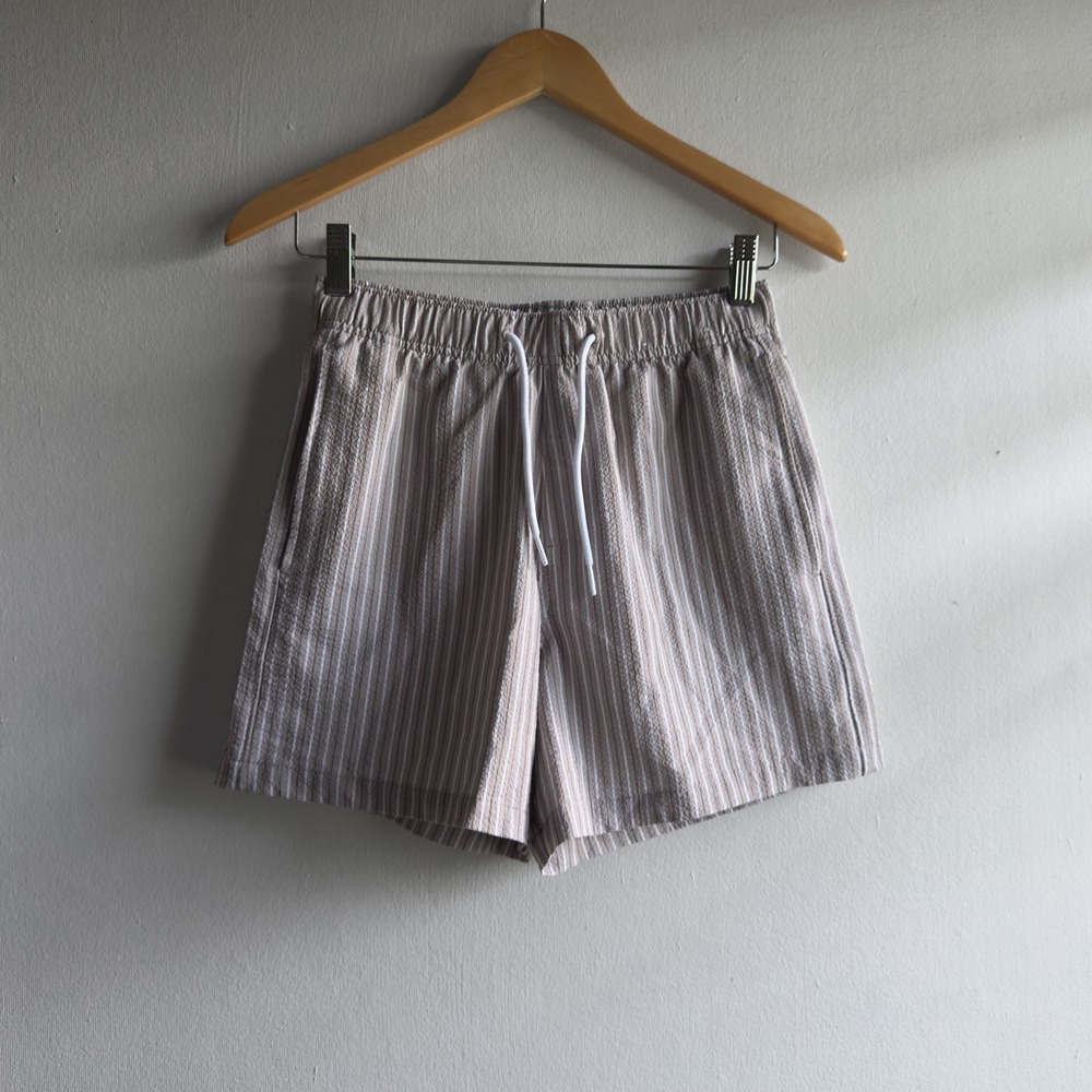 Hollister Seersucker Striped Swim Trunks Mens XS Tan White Coastal 5in Inseam